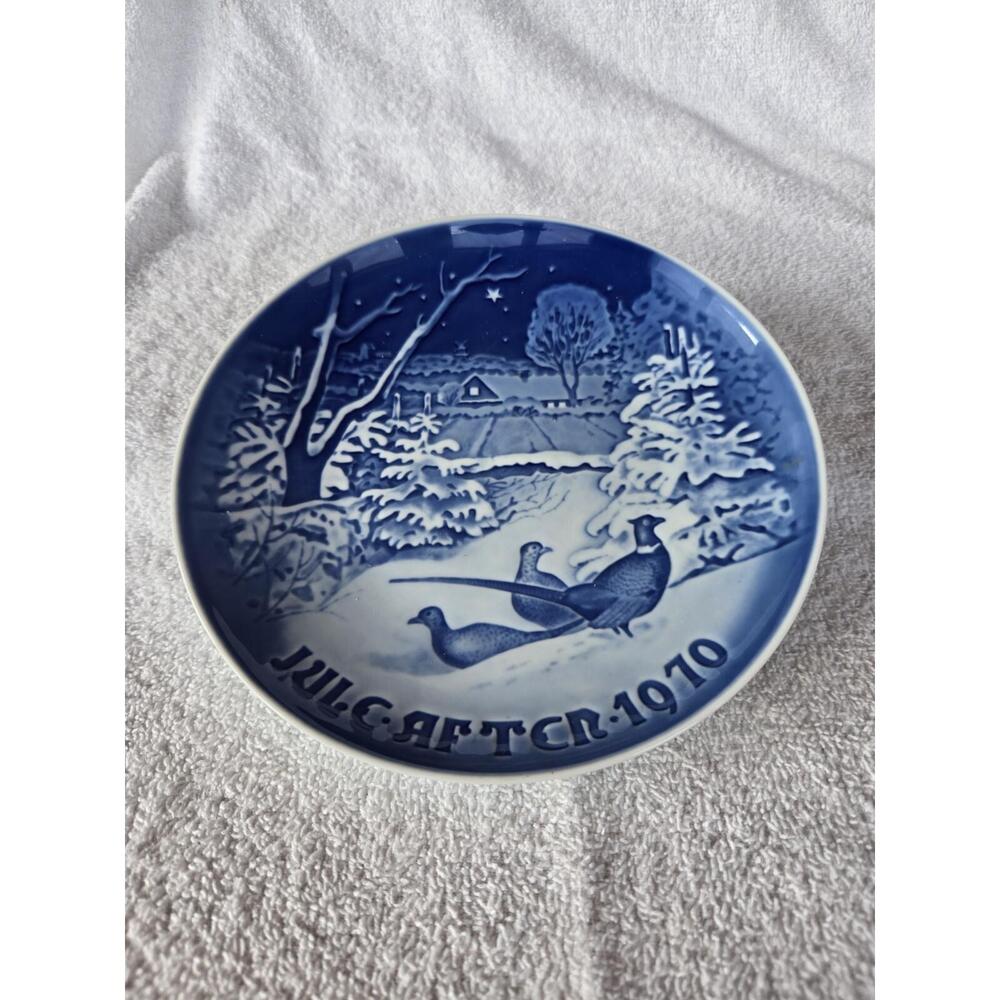 Bing & Grondahl Denmark Jule After 1970 Blue Christmas Plate Pheasants In Snow